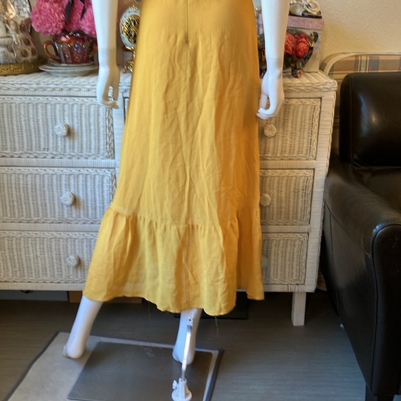 Reformation Nikita ruffled midi dress w/bow tie straps in mustard color size 2 - Picture 9 of 12